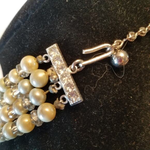 Vintage Pastel Green and Yellow Pearl with Crystals Two Lengths Necklace - Picture 3 of 6